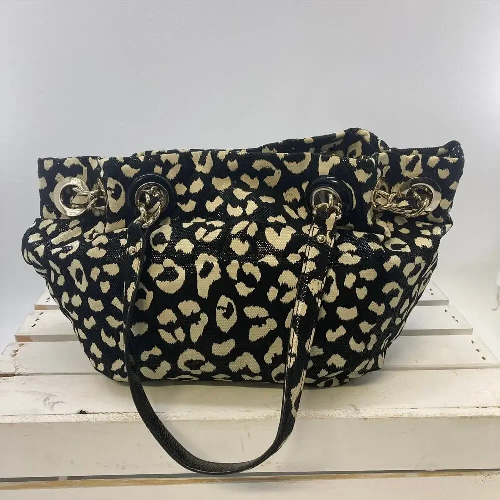 KATE SPADE BLACK AND CREAM ANIMAL PRINT SHOULDER BAG